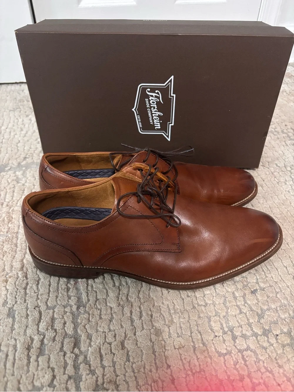 Florsheim Men's Cognac Brown Leather Shoes - Lace-Up size 10.5